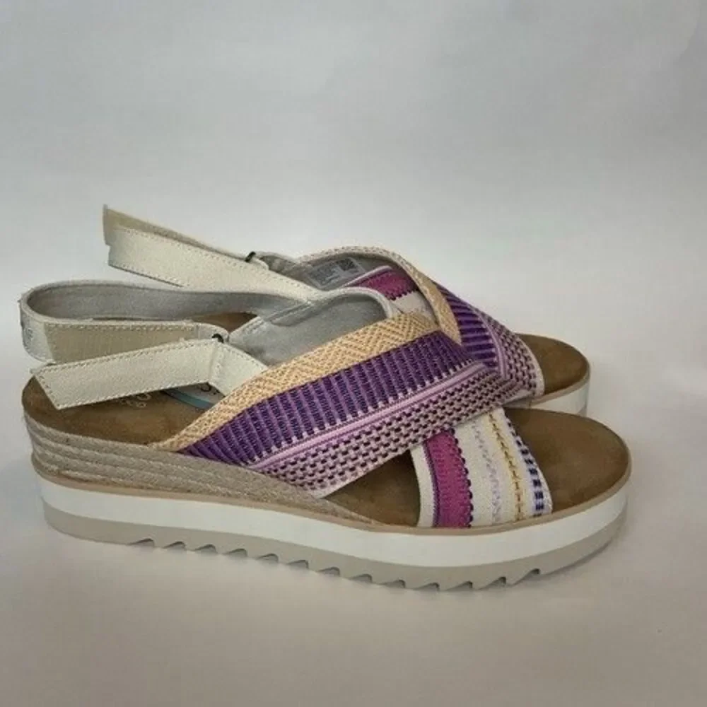 NWOB Toms Diana Crossover Platform Wedge Sandals Women Size 12 Fuchsia Pink/Purp